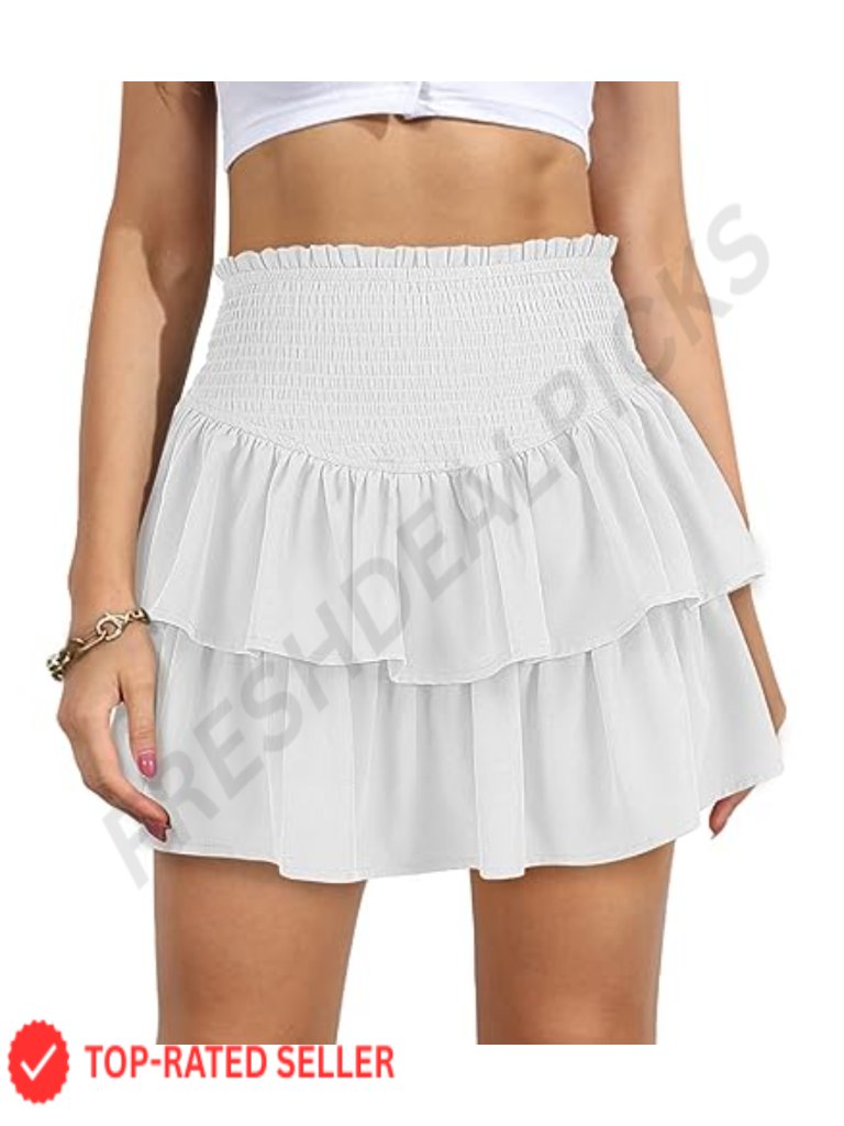 High Waist Ruffle Mini Skirt Tiered Skort With Shorts Underneath